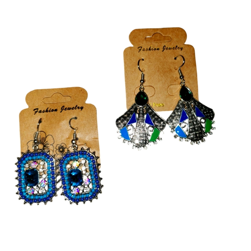 Fashion Jewelry dangle beautiful blue earrings. 2 pair NWT
